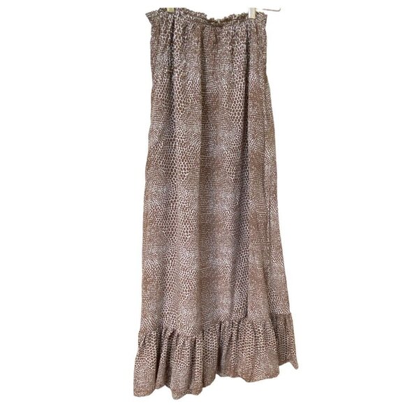 Silk Maxi Skirt Small Brown Print Ruffle Prairie Hem by What Comes Around Goes A - Picture 5 of 10